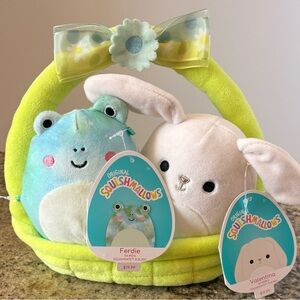 Squishmallows Easter Basket with Ferdie Frog and Valentina Bunny NWT
